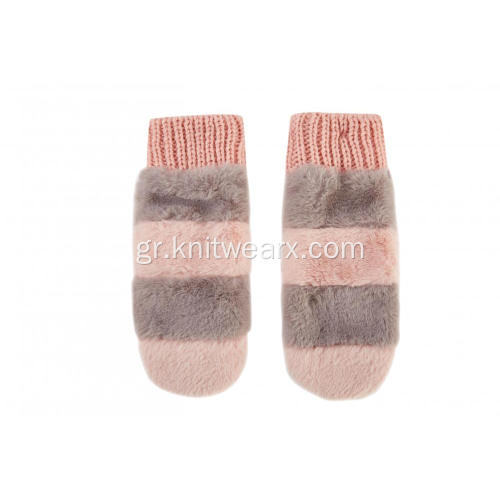 Γυναικεία Γάντια από Πλεκτό Faux Fur Strip Strip